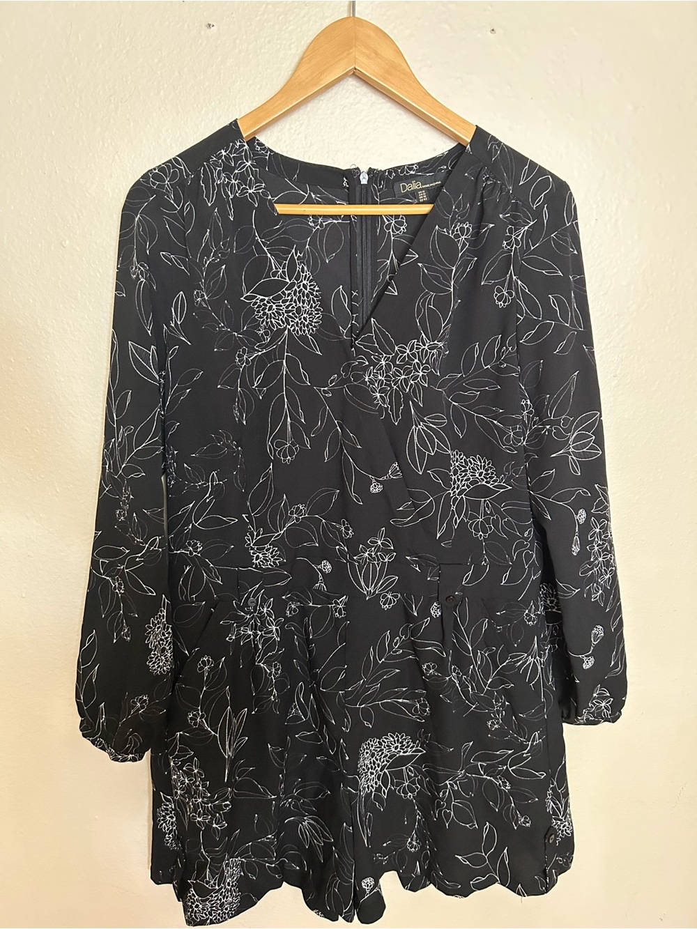 Dalia Black Floral Long Sleeve V-Neck Romper